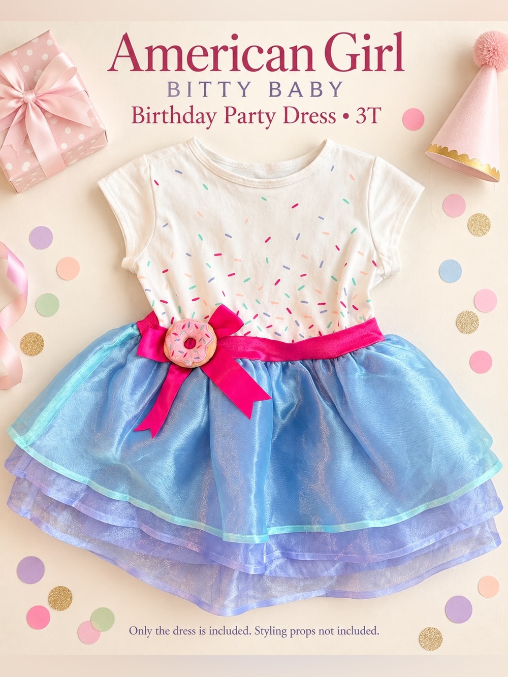 American Girl Bitty Baby Girls 3T Donut Sprinkle Birthday Party Dress